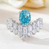 Luxury Open Ring with V Shape Crown Blue Zircon Ice Cut Design Elegant Pigeon Egg Glacier Blue Ring for Women