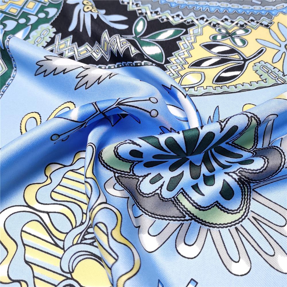 POBING Manual Hand Rolled Twill Silk Scarf Women Floral Horse Square Scarves Echarpes Foulards Femme Wrap Bandana Hijab 90CM