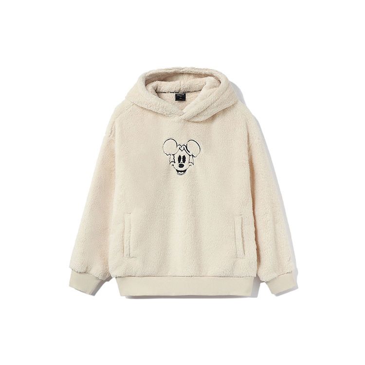 Li-Ning X Disney Co-Branded Sports Lifestyle Series Cartoon Embroidery Fleece Loose Hoodie With Plush Lining Women Tops Swan-White AWDR684-1