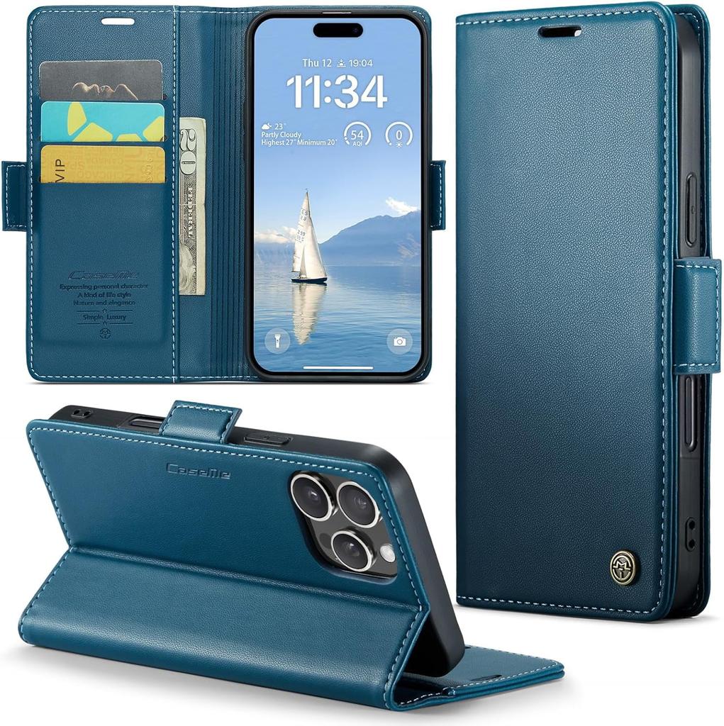 Case for iPhone 16 Pro Max Wallet Case with Card Holder, Kickstand RFID Blocking Magnetic Closure Shockproof Protective PU Leather Case Flip Wallet