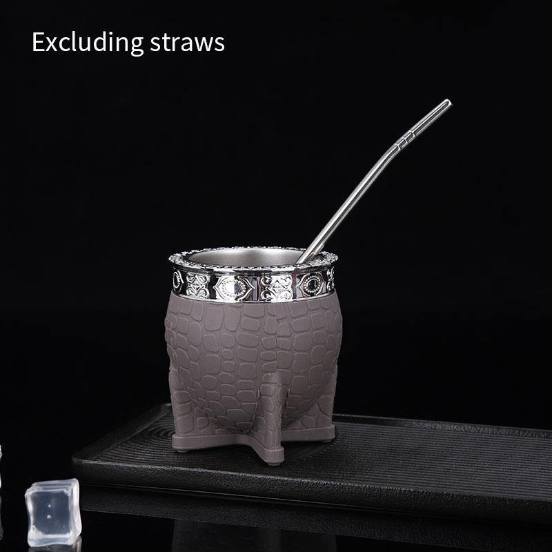 Кружка для парагвайского чая из нержавеющей стали с двойными стенками, стеклянная кружка с плоским дном, кофейная кружка с соломинкой, текстура черепашьего панциря, чашка-яичная скорлупа