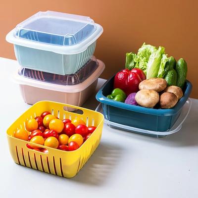 Двухслойная пластиковая сливная корзина с крышкой удобна в использовании, герметичная корзина для мытья овощей, корзина для хранения