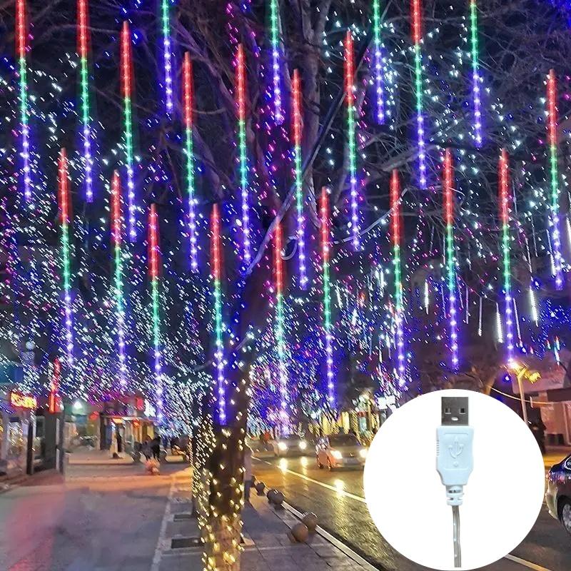 USB Светодиодные гирлянды в виде метеоритного дождя, уличные рождественские украшения для дома, для свадьбы на открытом воздухе, на Новый год, на Рождество