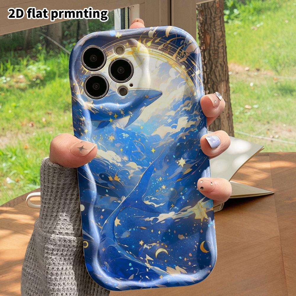 Phone Case: 2D flat design, suitable for iPhone 18, 17, 16, 15, 14, 13, 12 Pro protective cases, phone decoration, starry sky, cloud sea, whale, Hallo