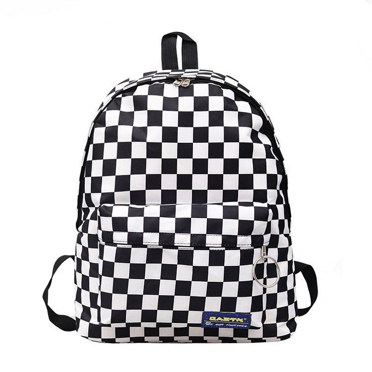 Unisex Plaid Nylon Female Travel Daypack Laptop Backpack Schoolbags School Casual Rucksack Women Bag