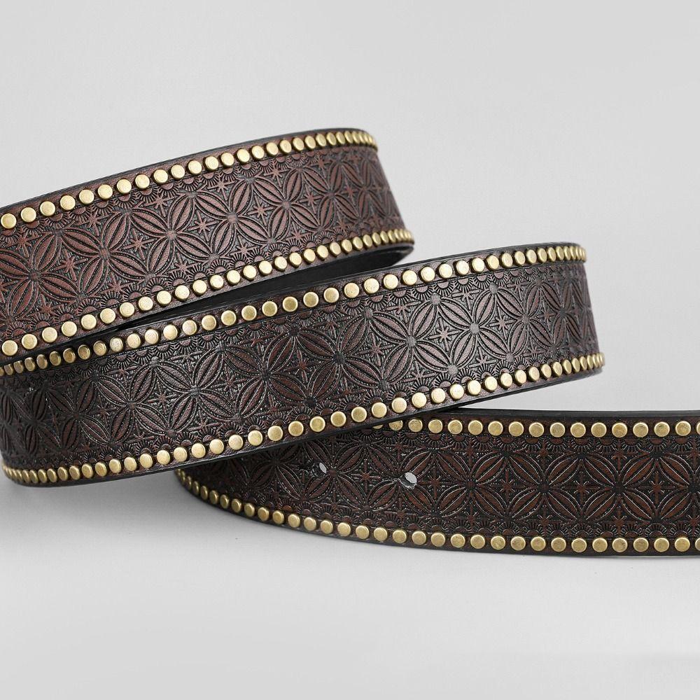 Retro Western Cowboy Men's PU Leather Belt Luxury Design Trendy Brand Ox Head Waistband Jeans Pants Belt