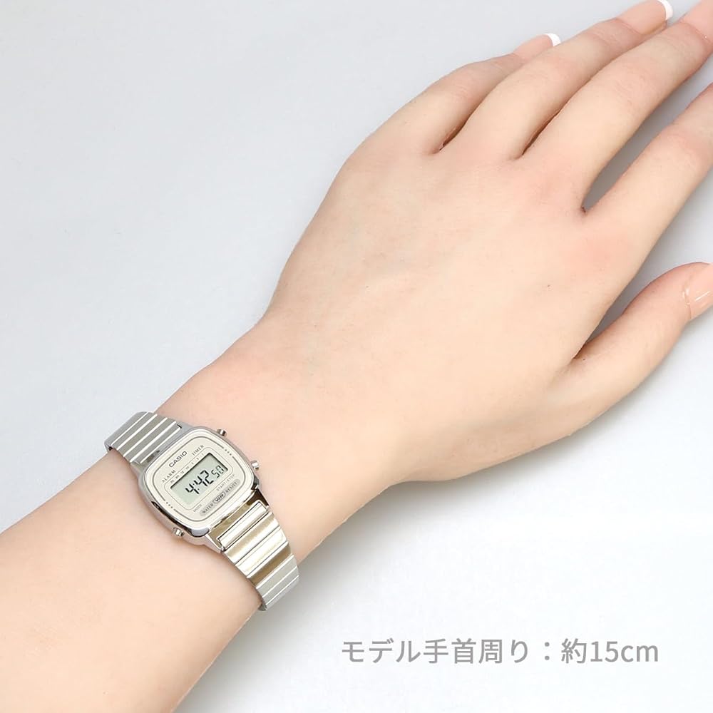 Женские цифровые часы Casio LA670WEA-8A Серебристые Светло-бежевые Ремешок из нержавеющей стали