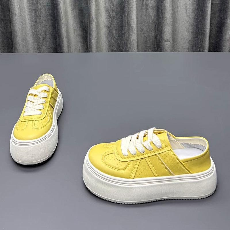 Кожаная обувь на платформе для двух видов носки, белая женская обувь, новая весенне-летняя универсальная дышащая обувь-маффины, шнуровка, увеличивающая рост, кеды