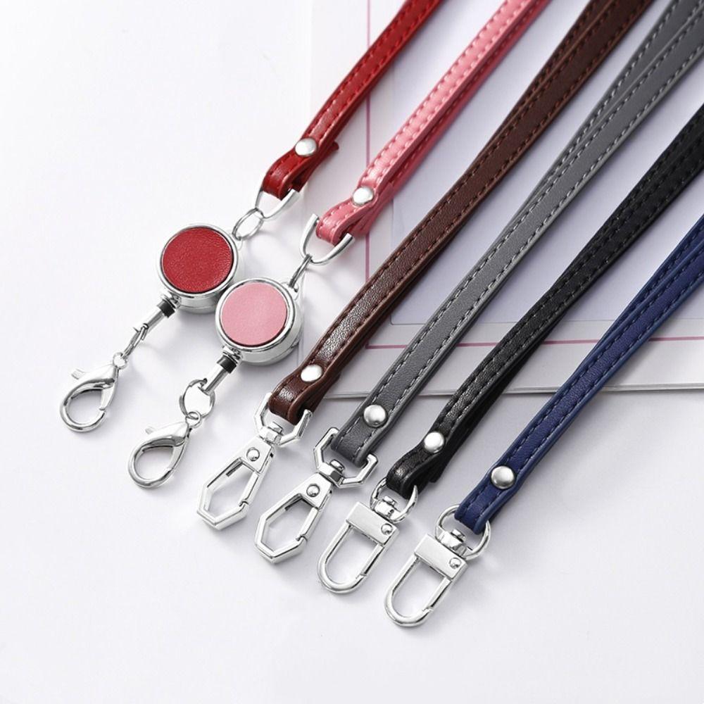 Leather Lanyards Telescopic Sling Bright Colors ID Badge Holder Office School
