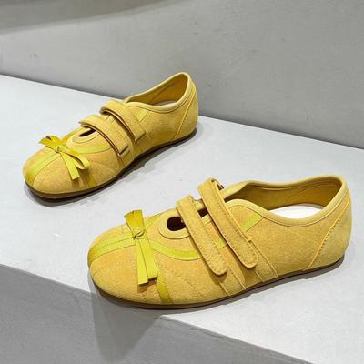 Новые туфли Dexun желтого цвета с бантом женские туфли 2025 новые модели повышают дофамин зарубежный нишевый дизайн чувство Форрест Гамп