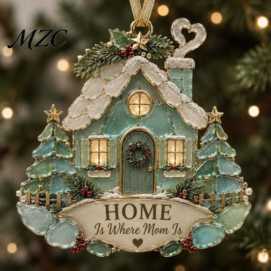 Office Christmas Party Decor Sea Glass Family Ornament, Mother Daughter Sisters Acrylic Hanging Decoration, Home Is Decorative Ornaments for Where Mom