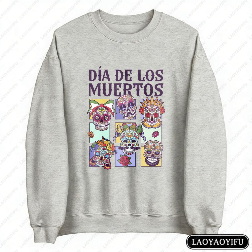 Día De Los Muertos Crewneck Hoody Day of the Dead Sugar Skull Design Sweatshirt La Catrina Mexican Halloween Women's Pullover