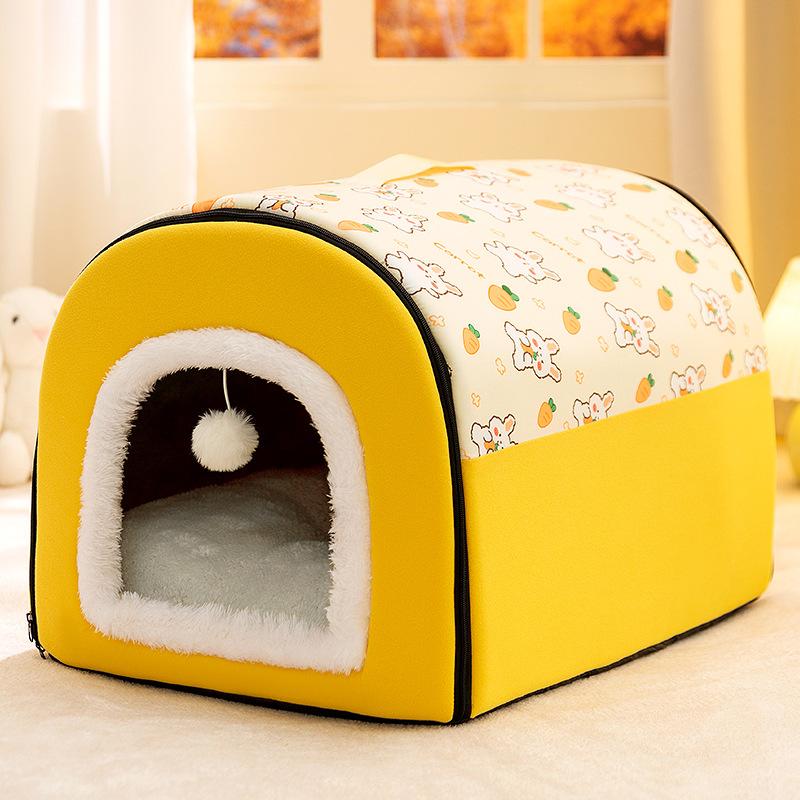 Желтый цветной полностью напечатанный изогнутый домик-будка для средних и крупных собак, полузакрытый большой объем, теплая будка для домашних собак, кровать для собак