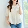 Short Sleeve Shirt Women's Summer Fungus Edge Lantern Sleeve Cotton Casual Top Women's