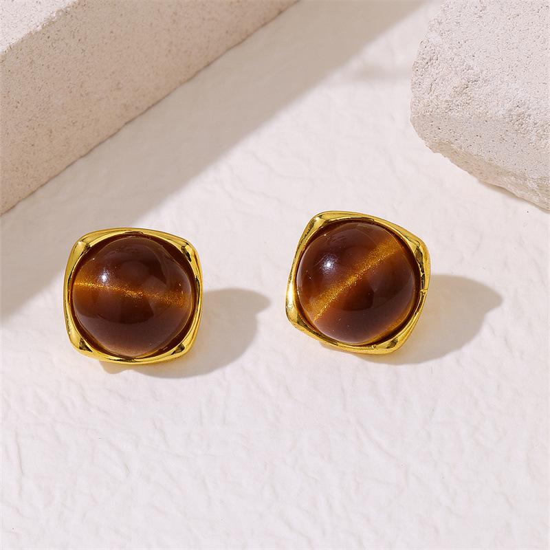 Серьги из ретро-камня тигровый глаз - Простые и элегантные, подходят для ежедневного ношения, универсальные и роскошные, высококлассные серьги для женщин
