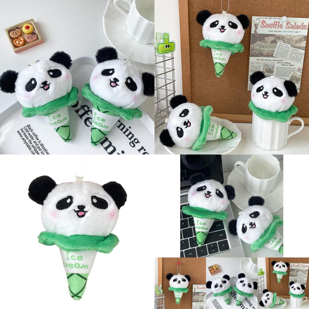 Adorable Mini Panda Plush Toy Keychain Soft Cotton Cute Animal Doll White Green
