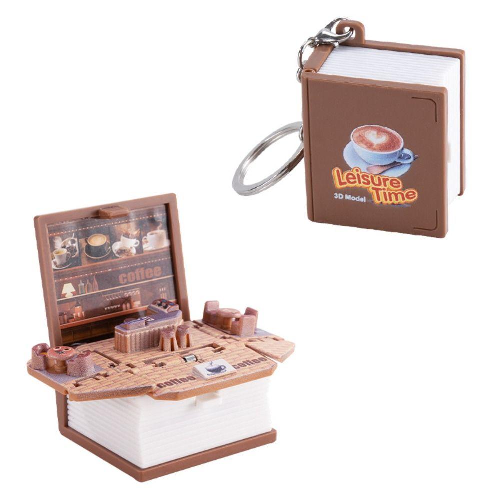 Milk Tea Shop Mini 3D Book Keychains Foldable Educational Science Doll Key Rings  Cognitive Tools