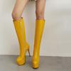 Sexy Women's High Boots Platform Zipper Leather Knee High Boot Female High Heels Autumn Winter Red Yellow Party Long Fetish Shoe