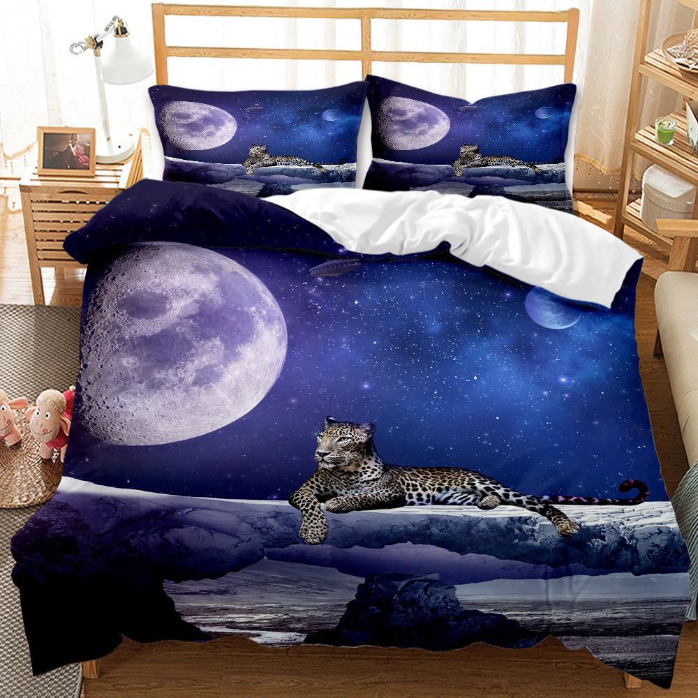 Beast Leopard 3D Digital Printing Two or Three Piece Set European and American Quilt Cover Pillowcase