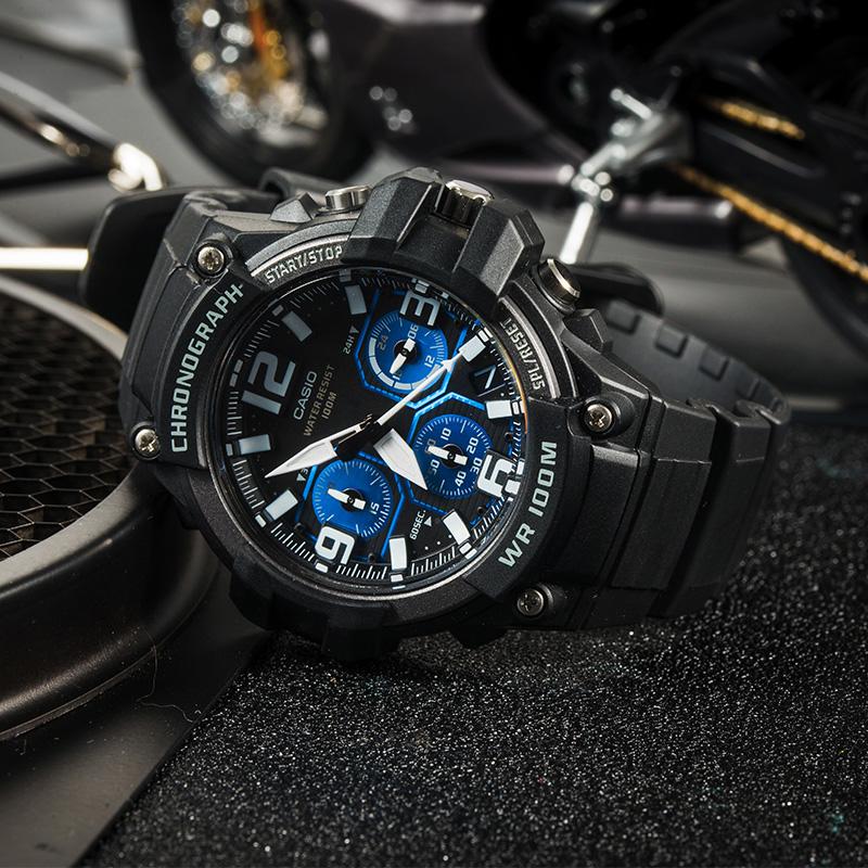 Casio ЧАСЫ Модный Тренд Контрастный Цвет Уличный Ретро Классика Три Глаза Шесть Стрелок Водонепроницаемые Спортивные Кварцевый Механизм Пластиковый Ремешок MCW-100H-1A2VDF