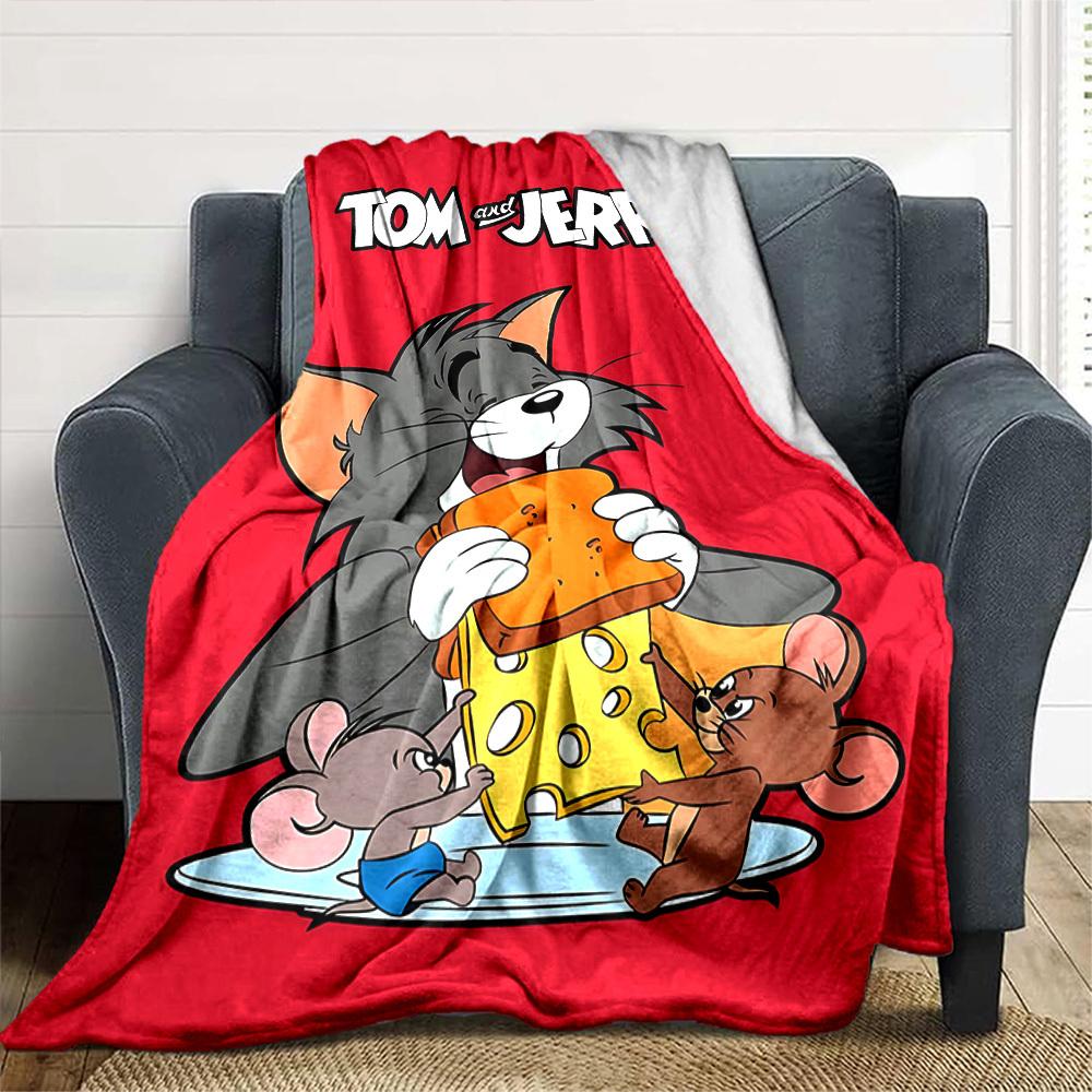 1pc Tom and Jerry Flannel Blanket Soft Warm Throw for Home, Office, Travel, All-Season Cozy Bedding GiftL1029