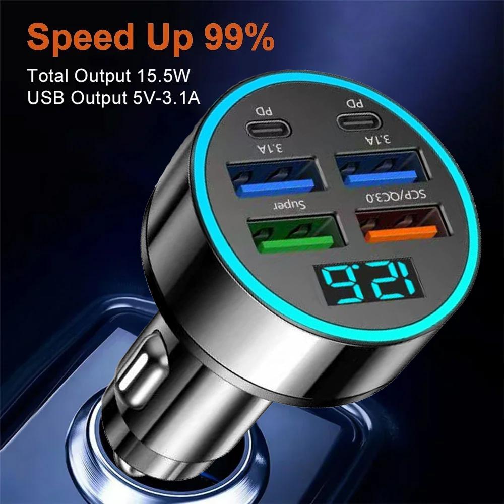 Автомобильное зарядное устройство 250 Вт 4USB QC3.0 PD Type-C Цифровой дисплей Автомобильное зарядное устройство 3.1A С обнаружением напряжения Многопортовый автомобильный адаптер питания