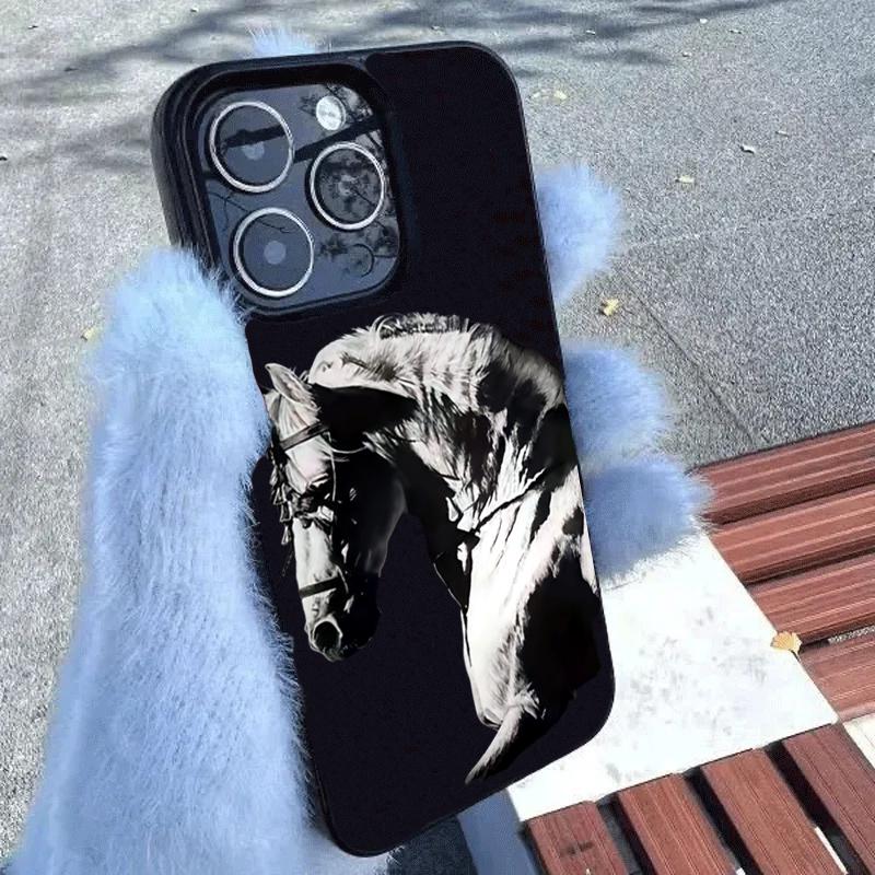 Художественный Черно-Белый Дизайн Лошади Чехол Для Телефона Для iPhone 11 12 13 14 15 16 17 Pro Max 16E 17 Air X XR XS Max 7 8 Plus Чехол
