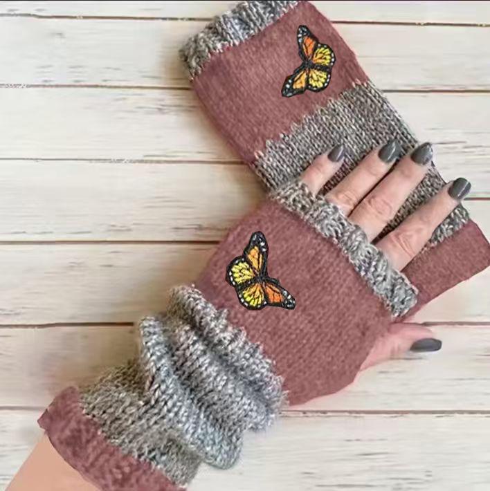 Женские осенне-зимние модные вязаные вышитые перчатки