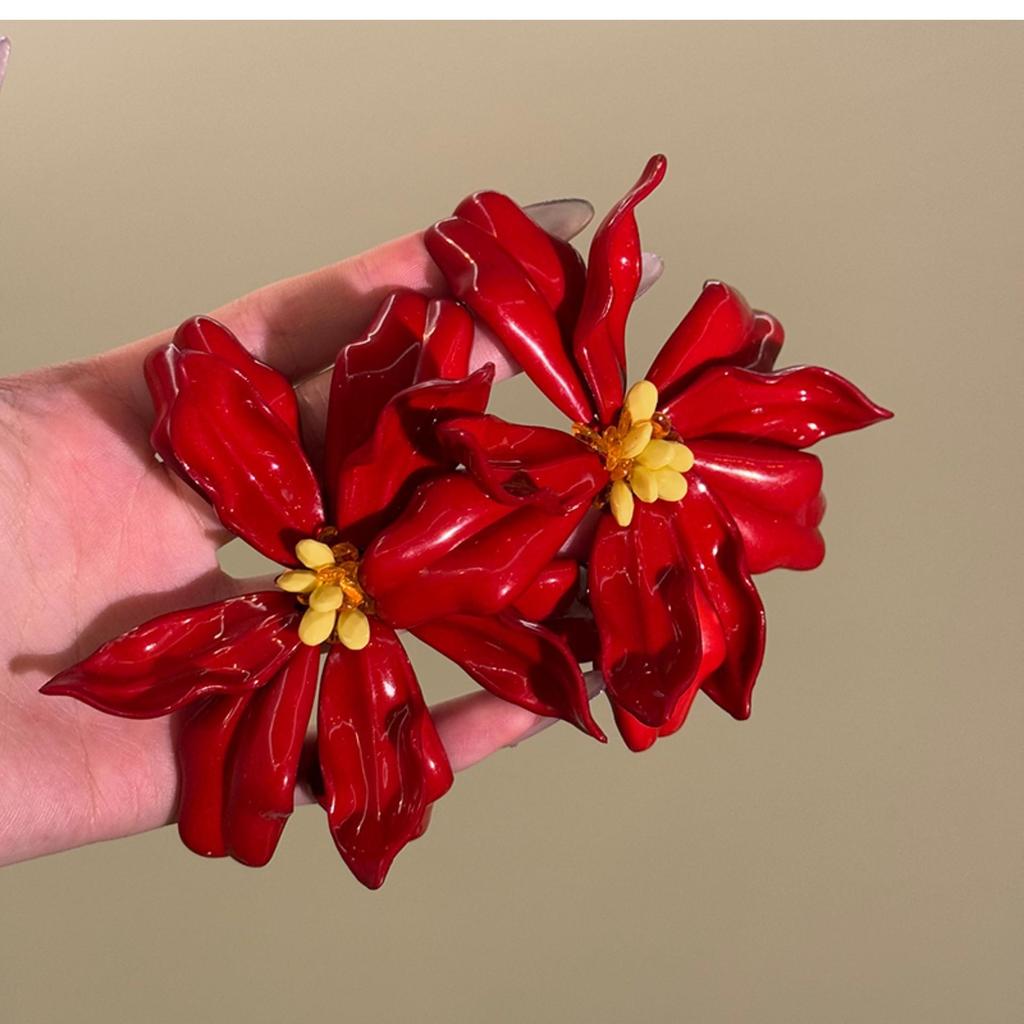 Роскошные серьги-кисточки с красными цветами: Стильные, Дорогие, Акцентные Серьги-Гвоздики для Женщин