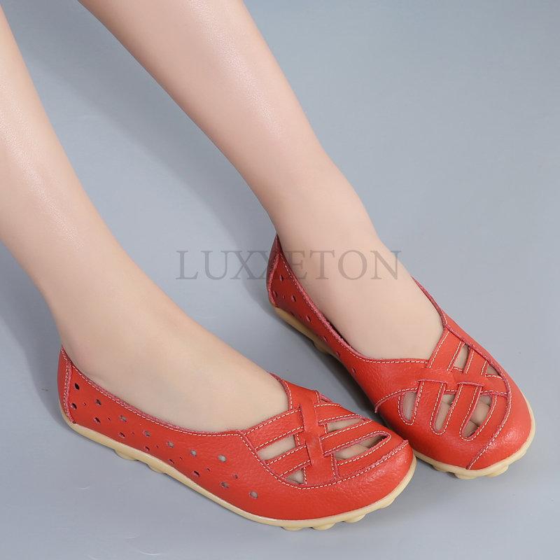 Summer Women Flat Shoes Casual Shoes Leather Slip-on Lofers Ladies Non-slip Cut Out Breathable Women's Moccasins Zapatos Mujer
