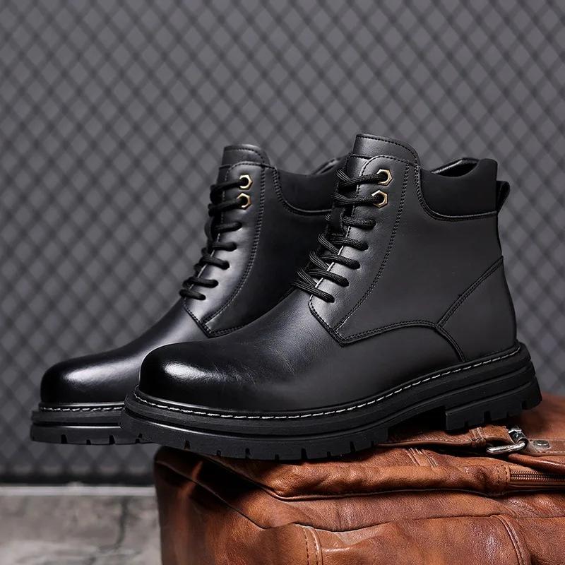 FashionRetro Leather Non-slip Platform Boots for Men Designer Soft-soled Autumn Winter Men's Shoes Fashion  Casual Male Work Boots