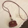 Mini And Compact Leather Hanging Neck Coin Purse Necklace Niche Design Headphone Bag Long Sweater Chain Accessory