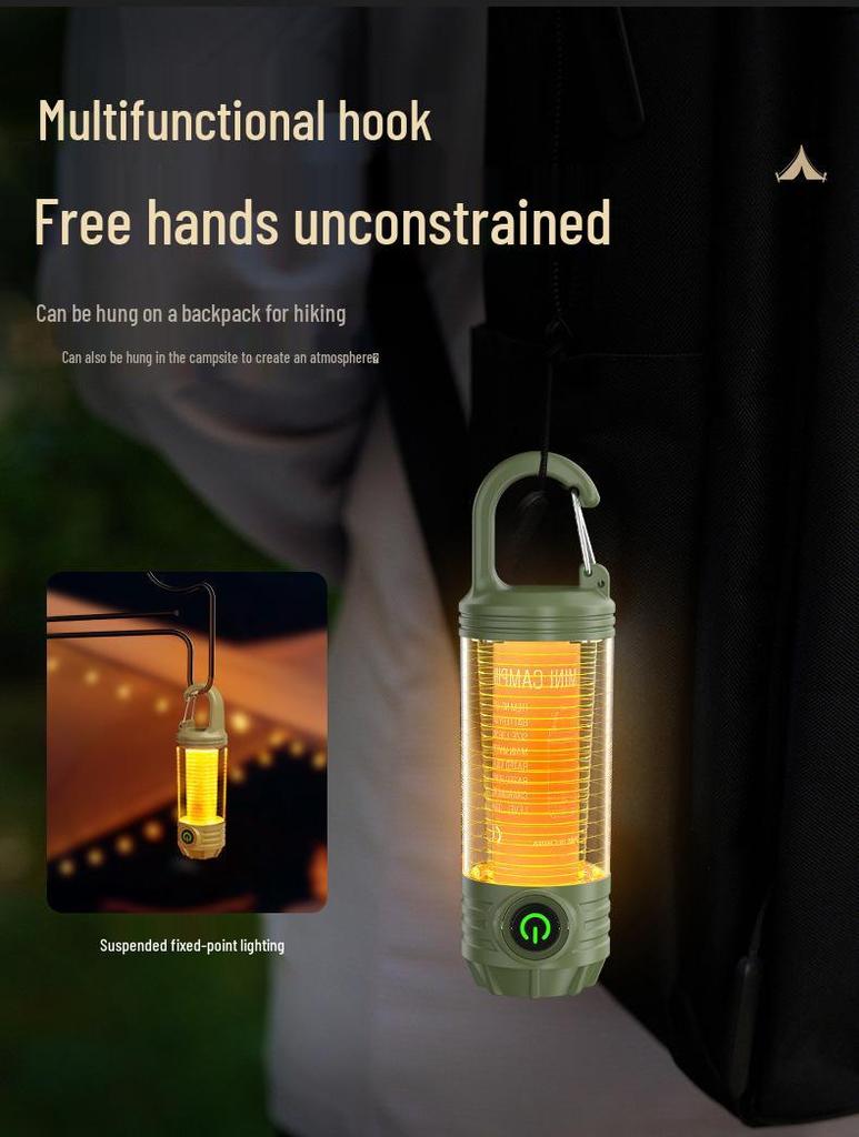 LED Camping Lantern with Three-Color Modes, Type-C Charging, Emergency Flashlight, and Atmosphere Light