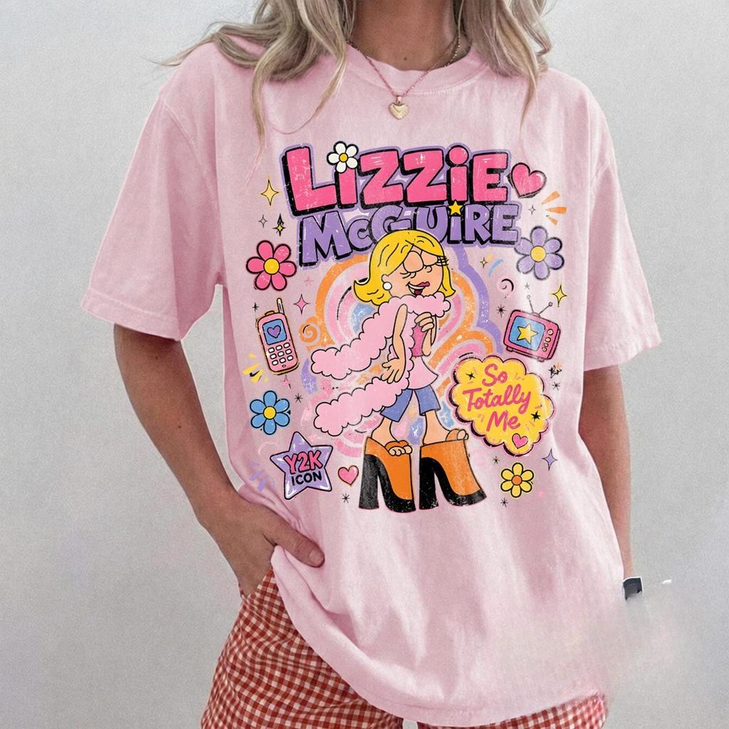 Y2k Harajuku Style Lizzie Mcguire Cartoon Tshirt With Retro Floral Print Menswomens Casual Loose Tshirt Family Matching Top