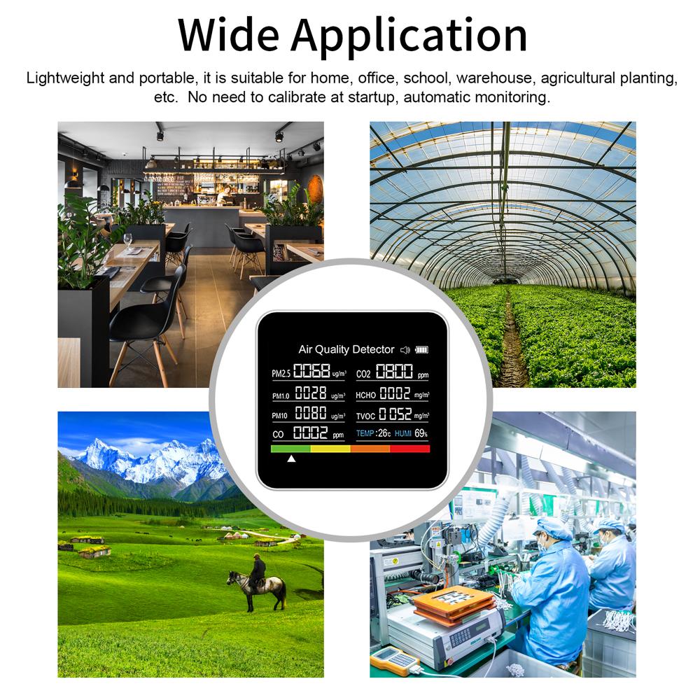 9 в 1 Монитор качества воздуха Измеритель CO2 Детектор углекислого газа CO2 CO TVOC HCHO PM2.5 PM1.0 PM10