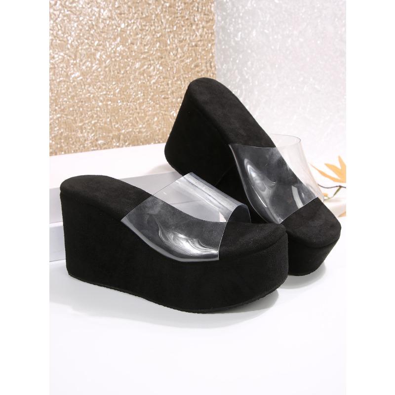 Летние босоножки на танкетке с прозрачными ремешками для женщин 2025 Новое поступление Негабаритная толстая подошва Плоские сандалии