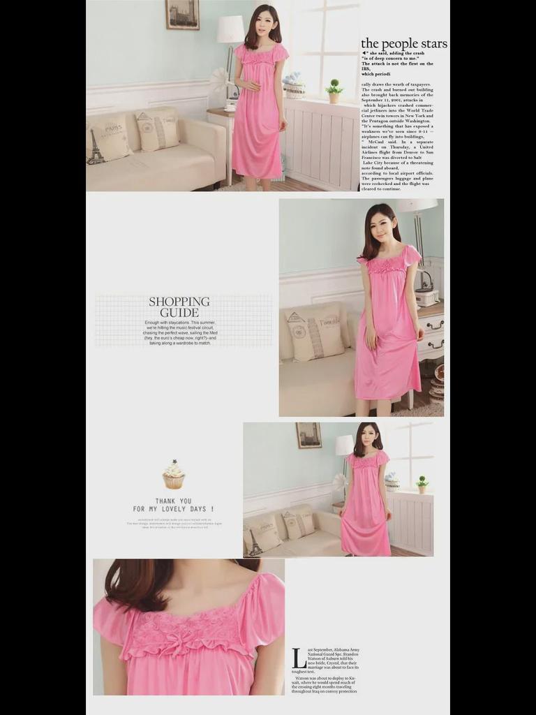 Летняя сексуальная кружевная ночная рубашка из ледяного шелка - однотонная свободная пижама с коротким рукавом