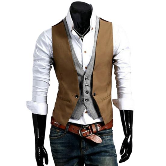 Однобортный костюм с v-образным вырезом, жилет, отличное мастерство, искусственный двухсекционный мужской деловой жилет, рабочая одежда