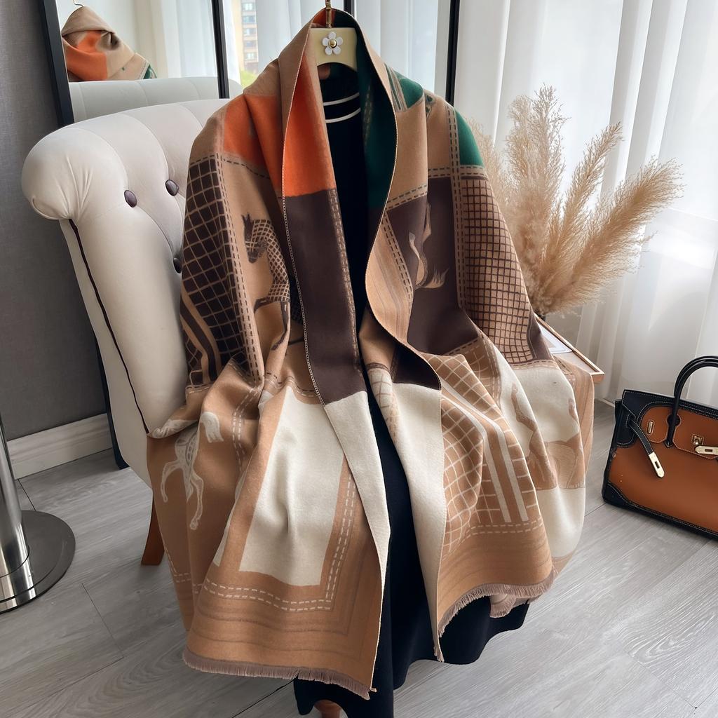 Elegant Ladies' Pashmina Autumn & Winter Thick Warmth Double Sided Tassel The Horse Shawl Coldproof Windproof Blanket Scarf