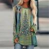 Plus Size Women's Sequin Print Comfortable Long Sleeved Round Neck T-shirt Christmas Casual Baggy Mid Length T-shirt