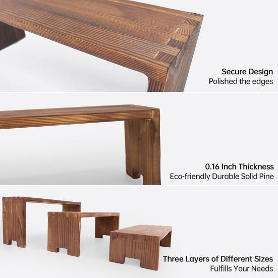 3-Piece Display Stand Wood Risers Rustic Display Risers Combination Type Display Stand