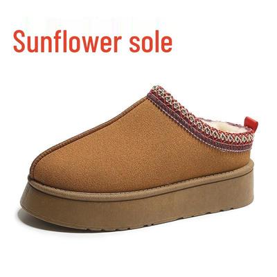 Женские зимние ботинки на платформе с принтом подсолнухов больших размеров и мюли с закрытым носком