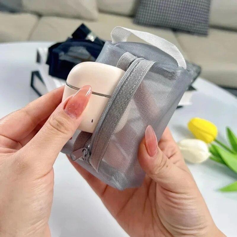 Three-dimensional Mesh Coin Purse Coin Pouch Large Capacity Key Lipstick Charger Data Line Earphone Organizer Pouch Card Bag