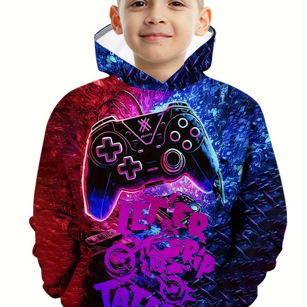 Stylish Boys 3D Print Long Sleeve Hoodie - Soft Slight Stretch Polyester Fabric, Regular Fit, Machine Washable, Random Pattern