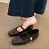 Black Single Shoes Women's 2025 New Spring and Summer Low-heeled Flat-soled Small Leather Shoes French Mary Jane Women's Shoes with Skirts