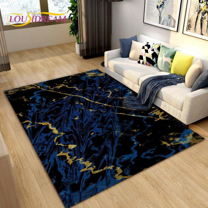 Скандинавский черный цвет, золотой мраморный коврик, большой, ковер для гостиной, спальни, дивана, коврик для украшения, детский нескользящий напольный коврик