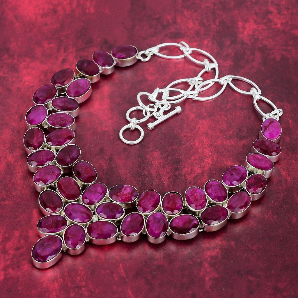 Red Ruby Gemstone Handmade Necklace, 925 Sterling Silver Adjustable Chain Necklace Dainty Jewelry For Thanksgiving