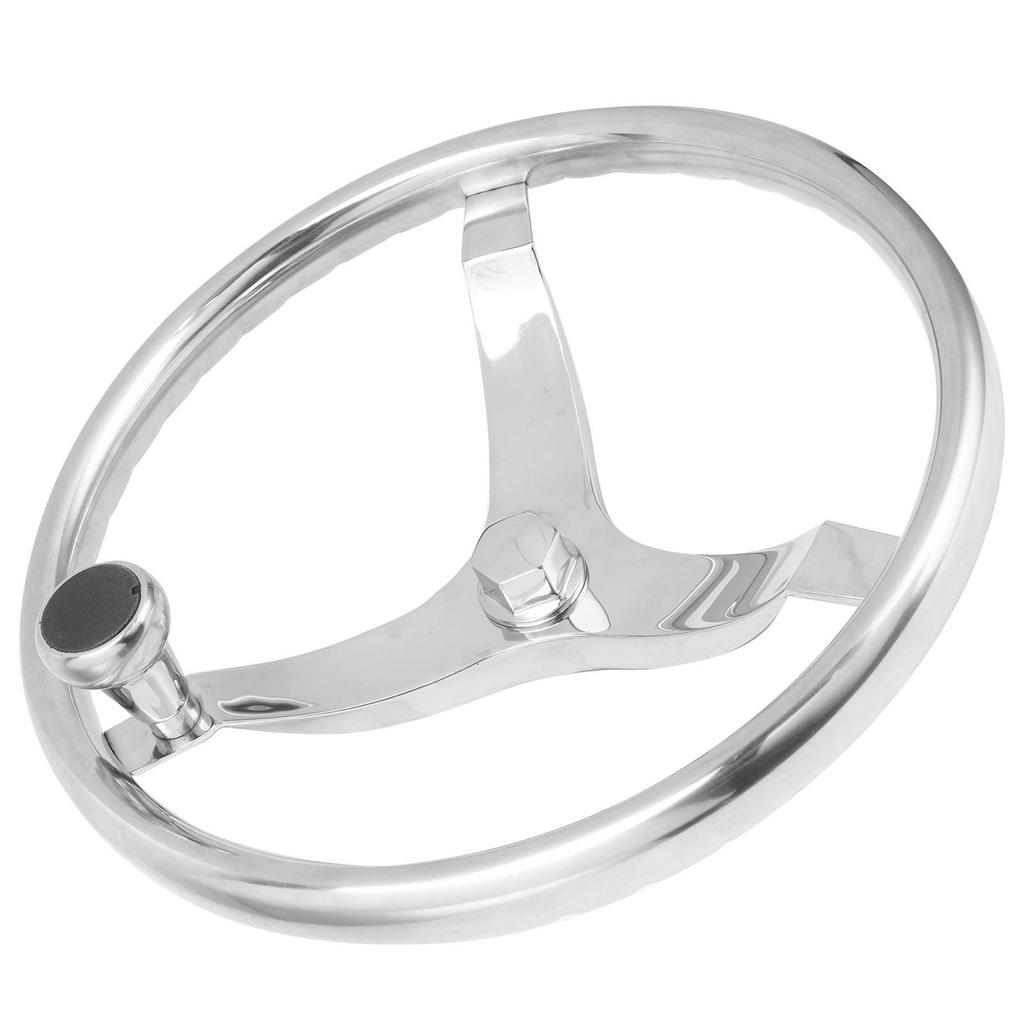 13.5in 3 Spoke 316 Stainless Steel Steering Wheel with 5 8in ‑18 Nut Turning Knob for Yacht