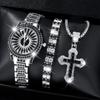 Popular Personalized Quartz Watch Jewelry Set, Men'S And Women'S Simple And Fashionable Double-Row Bracelet Cross Watch