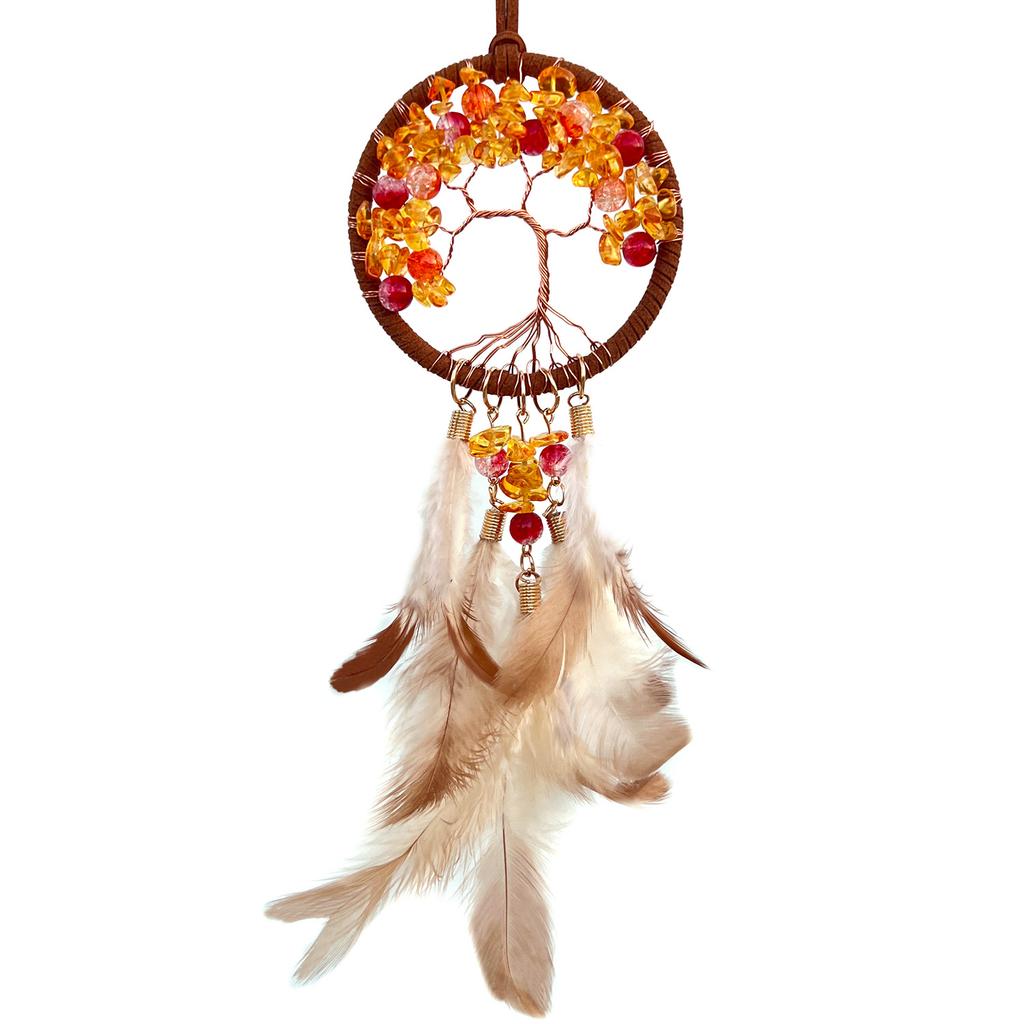Кристаллический камень Подвески для автомобиля Ручное плетение Дерево жизни Перо Ловец снов Подвески для автомобиля Украшения Брелоки